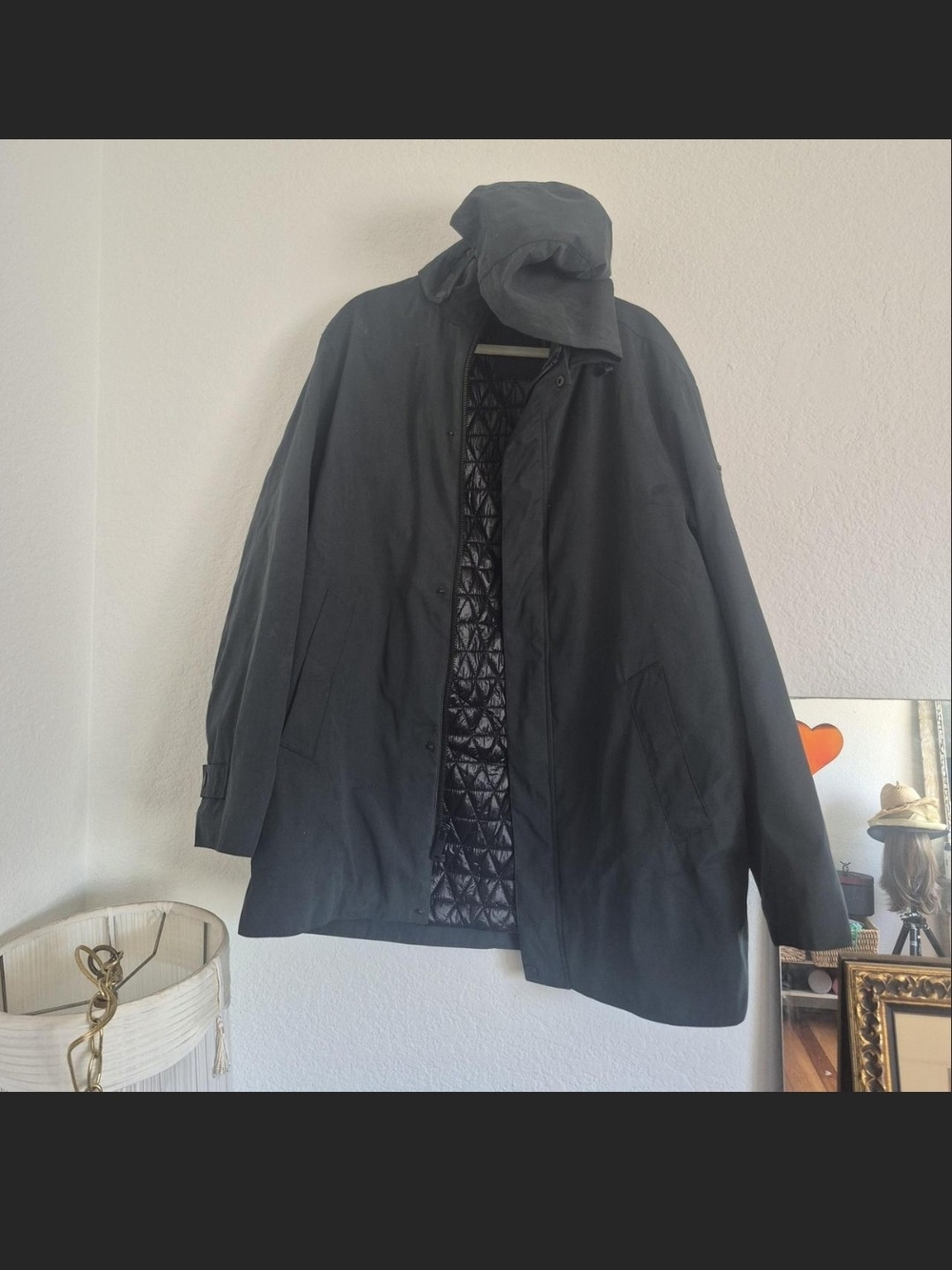DKNY Black Men's Raincoat with Quilted Lining